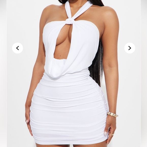 White Ruched Mini Dress - Picture 2 of 4